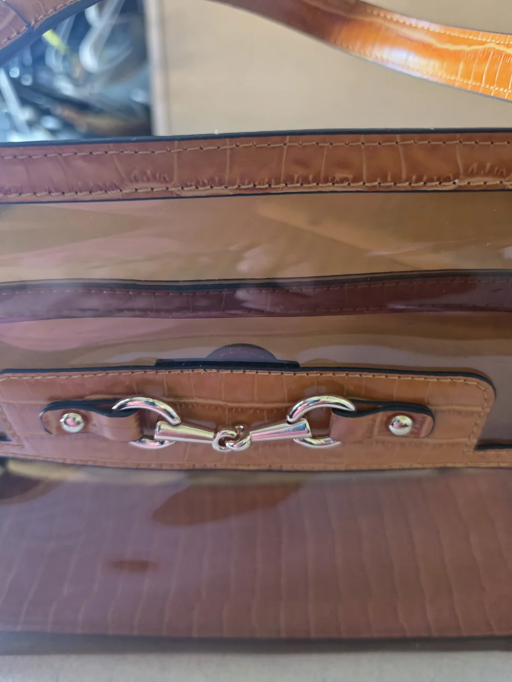 Clear Stadium Concert Bag Horsebit Satchel Orange Croc Trim Crossbody Transparen